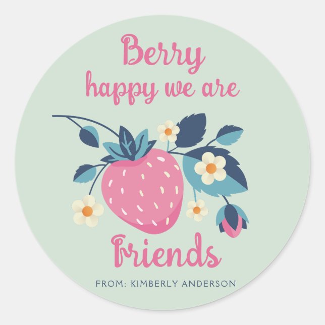 Berry Happy Strawberry Runder Aufkleber (Vorderseite)