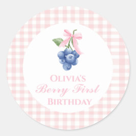Berry Heidelbeere Geburtstag Pink Bow Gingham Runder Aufkleber