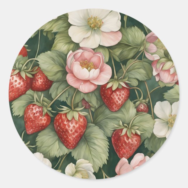 "Berry in Liebe" Blume und Erdbeerkleber Runder Aufkleber (Vorderseite)