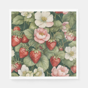 'Berry in Liebe' Erdbeere und Blumen Serviette