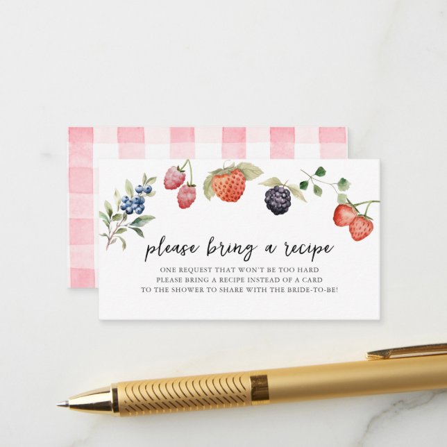 Berry in Love Berries Bridal Shower Recipe Request Begleitkarte (Vorderseite/Rückseite Beispiel)