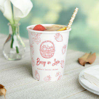 Berry in Love Hand-drawn Strawberry Bridal Shower Pappbecher