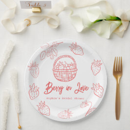 Berry in Love Hand-drawn Strawberry Bridal Shower Pappteller