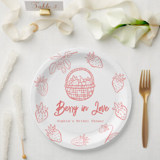 Berry in Love Hand-drawn Strawberry Bridal Shower Pappteller