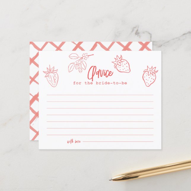 Berry in Love Strawberry Bridal Shower Advice Card (Vorderseite/Rückseite Beispiel)