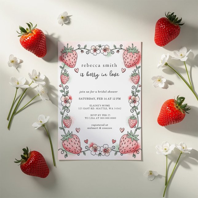 Berry in Love Strawberry Bridal Shower Einladung (Berry in Love Strawberry Bridal Shower Invitation)