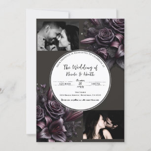 Berry Lila & Black Lily Rose Floral Wedding Einladung