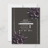 Berry Lila Black Lily Rose Floral Wedding RSVP
