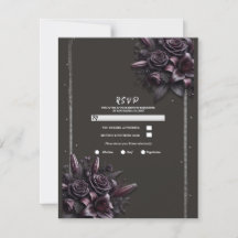 Berry Lila Black Lily Rose Floral Wedding RSVP
