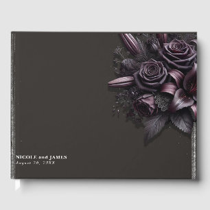Berry Lila & Schwarze Lilie Rose Blumenhochzeit Gästebuch