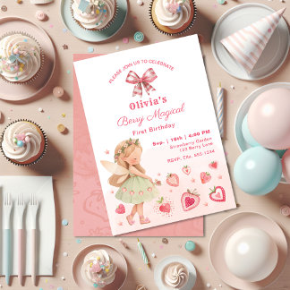 Berry Magical Fairy Girl Strawberry 1. Geburtstag Einladung