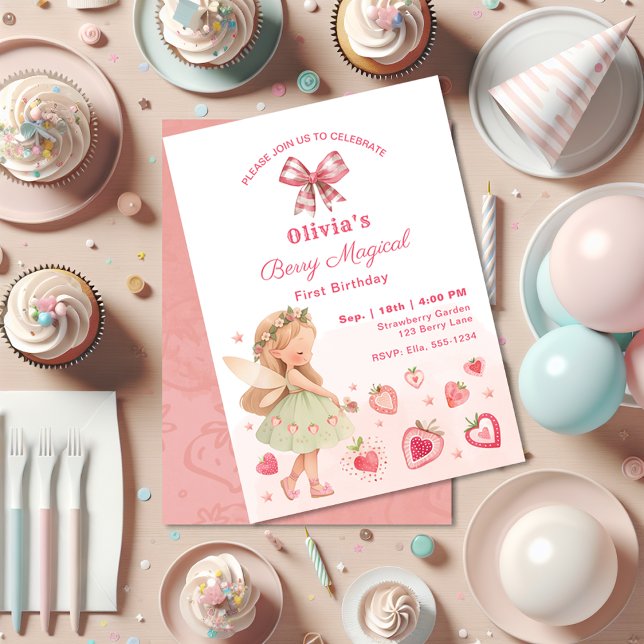 Berry Magical Fairy Girl Strawberry 1. Geburtstag Einladung (Von Creator hochgeladen)