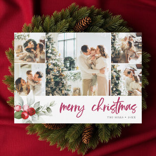 Berry Merry Christmas Brush Calligraphy Foto Feiertagskarte