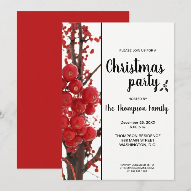 Berry Merry Christmas Party Holiday Party Einladung (Vorne/Hinten)