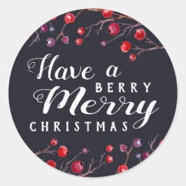 Berry Merry Christmas Runder Aufkleber