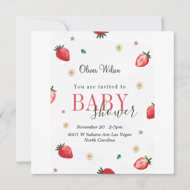 Berry Niedlich Baby Dusche: Erdbeerfelder für imme Save The Date (Vorderseite)