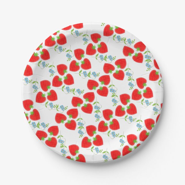Berry Niedlich Erdbeeren Obst und Blume Pappteller (Vorderseite)