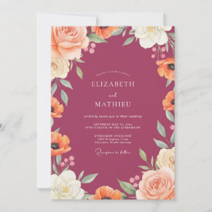 Berry Peach Mohn Hochzeit Einladung