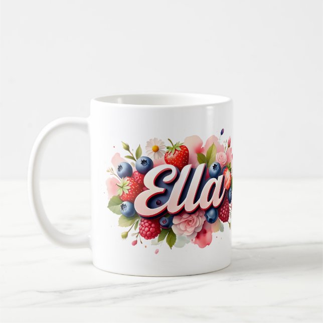 Berry personnalisé Nom floral Mug - Ella (Gauche)