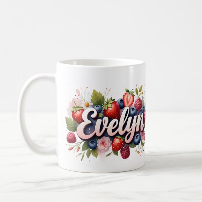 Berry personnalisé Nom floral Mug - Evelyn (Gauche)