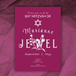 Berry Pink Botanical Bat Mitzvah Wild Blume Einladung<br><div class="desc">Wilde Beerenrosa Fledermaus Mitzvah Einladung mit schöner weißer Typografie hat weiße Blume, die Sie bewegen und mit Ihrer Schrift verändern können. Botanische Kunstwerke können mit Ihrer Schrift farblich verändert werden. Ändern Sie einfach die Hintergrundfarbe auf dieser einfachen und einzigartigen Fledermausmitzvah-Einladung. Diese Vorlage ist für jedes heiße Rosa, Pflaume, Himbeere Geburtstagsthemen...</div>