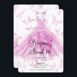 Berry Pink Butterfly Dance Dress Sweet 16 Party Einladung<br><div class="desc">Anpassen für jedes Ereignis</div>