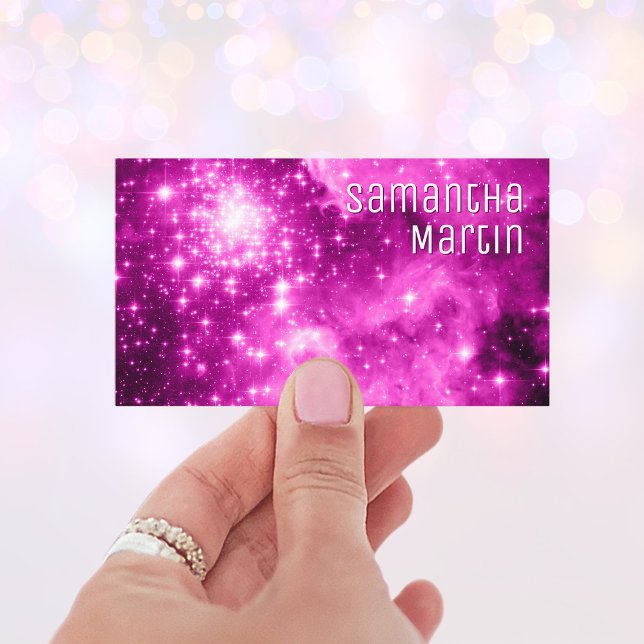 Berry Pink Funkelnd Stars Celestial Foto Visitenkarte (Create your own celestial business cards.)