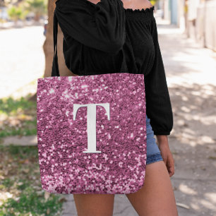 Berry Pink Imitats Glitzer Bokeh Glitzern Monogram Tasche