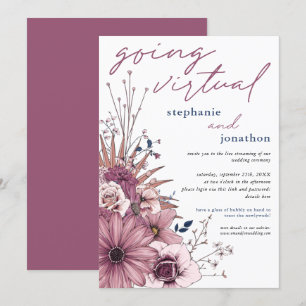 Berry Pink Lilac Watercolor Floral Virtual Wedding Einladung