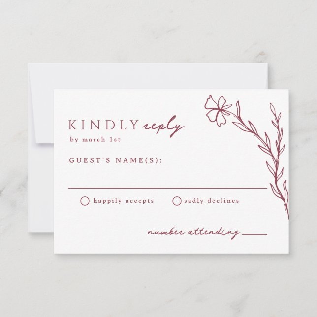 Berry Pink Modern Stenciled Botanical RSVP Karte (Vorderseite)