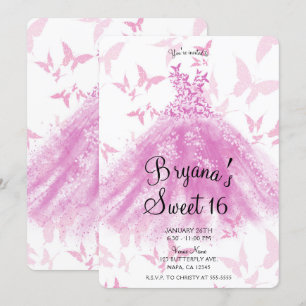 Berry Pink Schmetterling Tanzkleid Sweet 16 Party Einladung