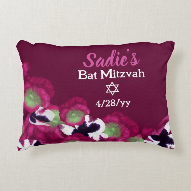 Berry Pink Violet Personalisiert Bat Mitzvah Flora Dekokissen (Vorderseite)