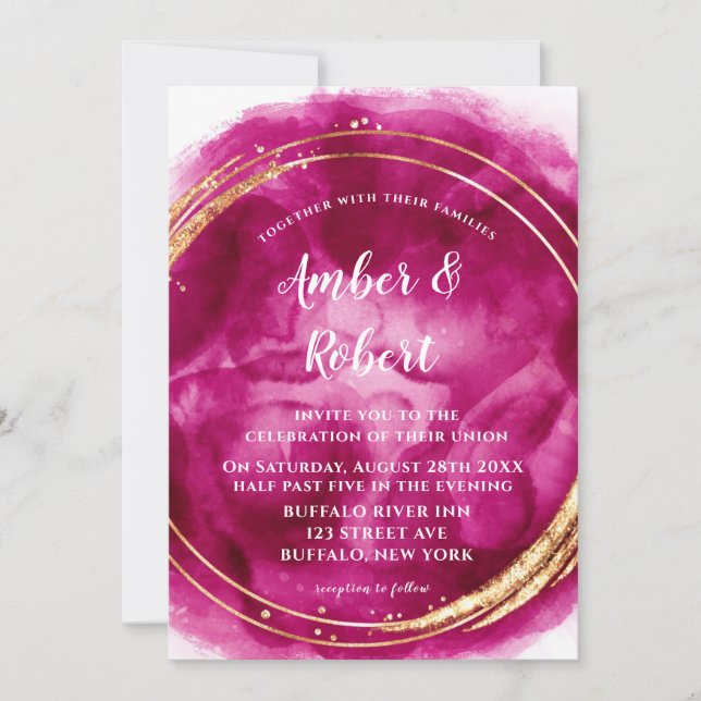 Berry Pink Watercolor Goldene Hochzeit Einladungen (Vorderseite)