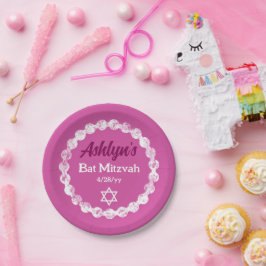 Berry Pink, White Bat Mitzvah Persönliche Partei Pappteller