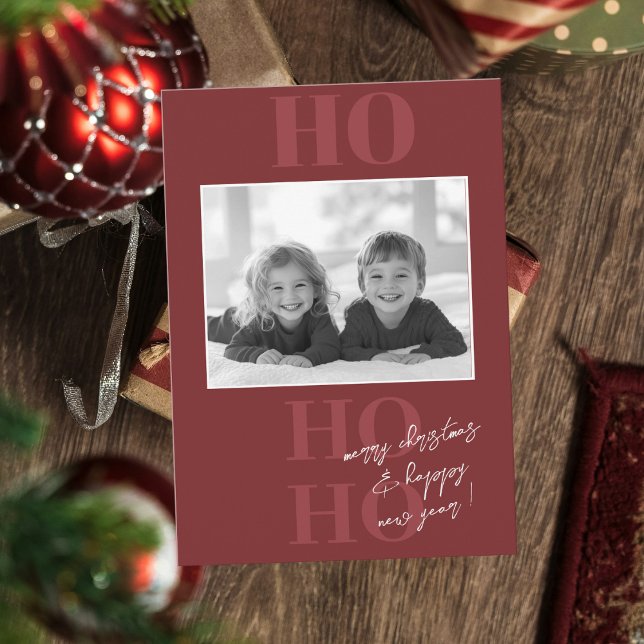 Berry Red Ho Ho Ho und Foto Weihnachten Einladung (Von Creator hochgeladen)