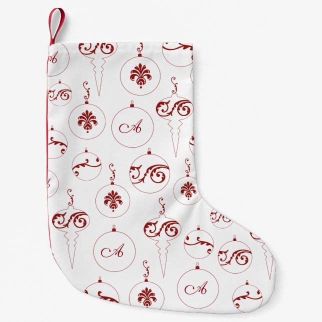 Berry Red Monogram Bauble Ornament Pattern Kleiner Weihnachtsstrumpf (Vorderseite)