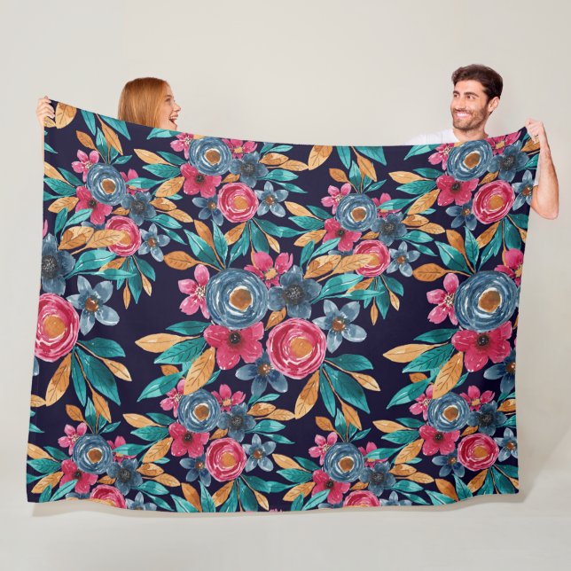 Berry Red Navy Mustard Watercolor Blume Art Fleecedecke (Beispiel)