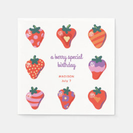 Berry Special Strawberry Birthday - White Serviette