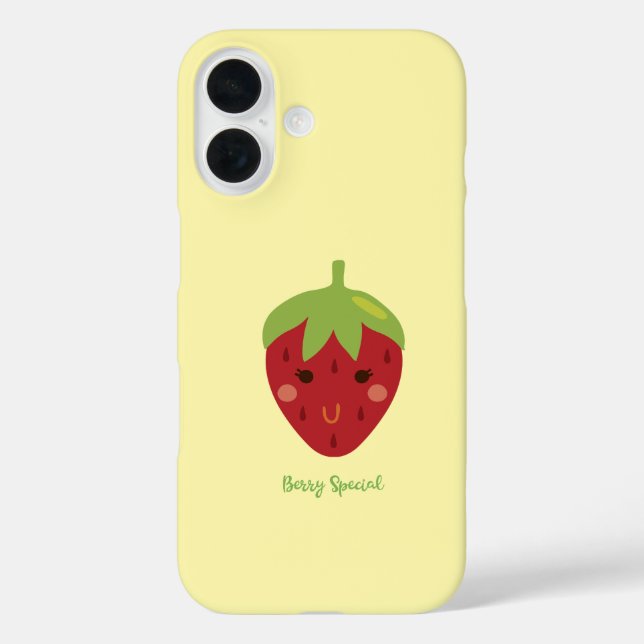 Berry Special Strawberry Face Emoji iPhone 16 Hülle (Rückseite)