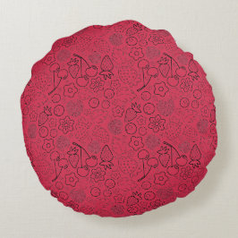 Berry Strawberry Cherry Black Hand drawn Modern. Rundes Kissen