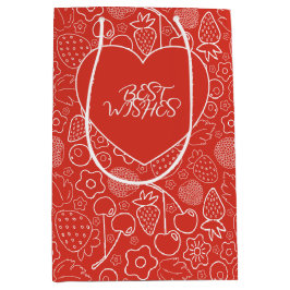 Berry Strawberry Cherry White Hand drawn Modern. Mittlere Geschenktüte