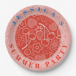 Berry Strawberry Cherry White Hand drawn Modern. Pappteller