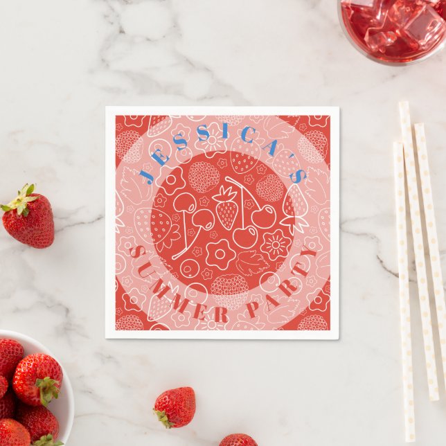 Berry Strawberry Cherry White Hand drawn Modern. Serviette (Beispiel)