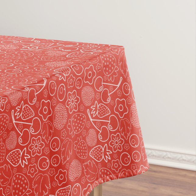 Berry Strawberry Cherry White Hand drawn Modern. Tischdecke (Beispiel)
