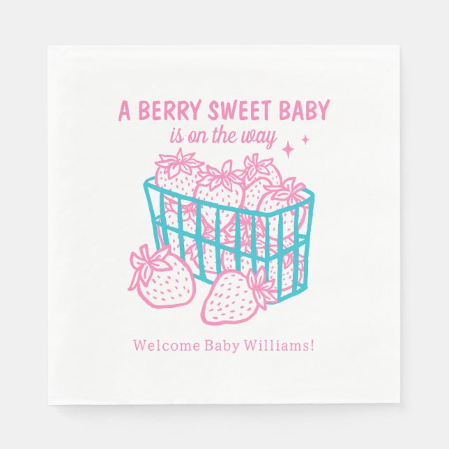 Berry süße Baby Doodle Rosa Erdbeermädchen Serviette (Vorderseite)