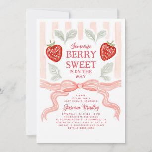 Berry süße Babyparty Rosa Schleife Erdbeere Einladung