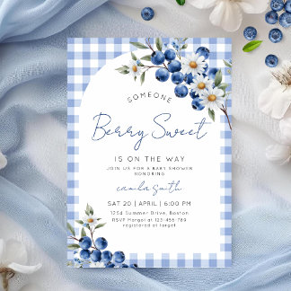 Berry süße blaue Babyparty Blaubeer Gingham Einladung