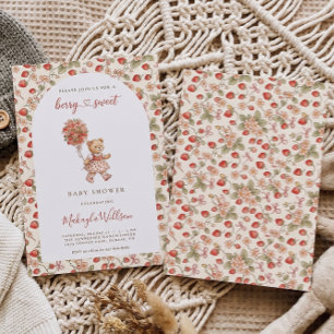 Berry süße Erdbeer-Teddybär-Mädchen-Baby-Party Einladung