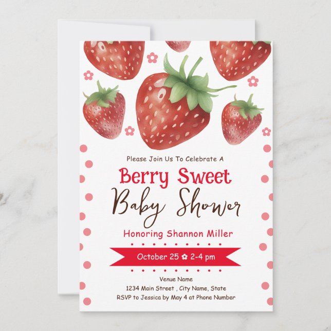 Berry Swee Baby shower Watercolor Girl Invitation (Devant)