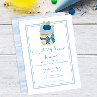 Berry Sweet 1. Geburtstag Boy Blueberry Cupcake Einladung
